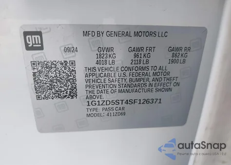 2025 Chevrolet Malibu Fwd 1Lt from USA, damaged, VIN 1G1ZD5ST4SF126371